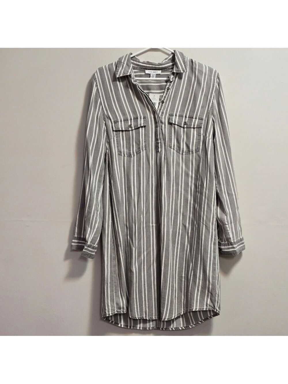 Pure Navy Striped Gray Shirt Dress Size S